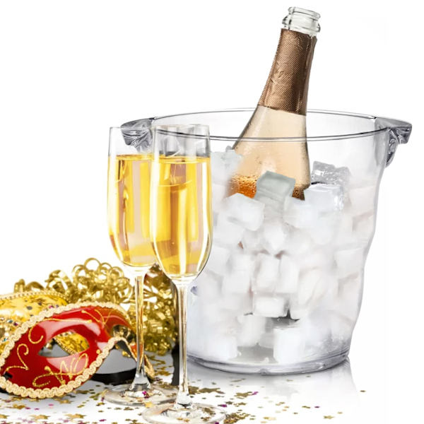 4 liters plast champagnebøtte kjøler, tykke klare drikkekar med håndtak, tykk vinkjølerbøtte for bar, hjem, fester