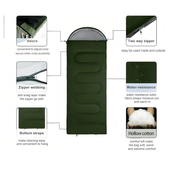 Vindtät Sovsäck för Utomhuscamping Ultralätt Varm Army Green