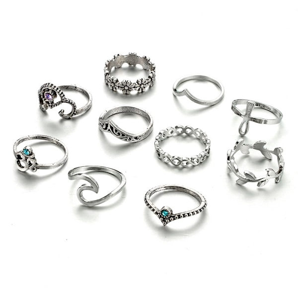 Boheme Retro Vintage Krystal LED Ring Sæt Fingerringe Vintage Indlagt Perle LED Ring Hvid Kant Ring (Style B 10 stk)