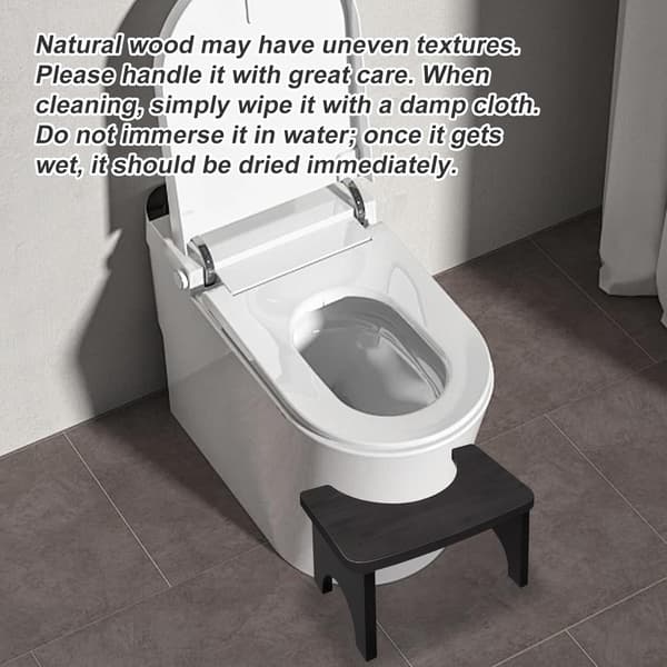 Ergonomisk toiletskammel, toiletskammel i træ til voksne og børn, skridsikker, 37 x 20 x 17 cm, sort