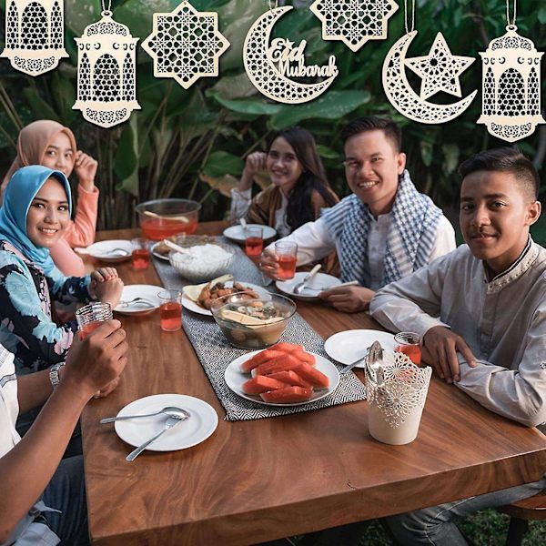 9 stk. Treanheng Ornament Ramadan Hul Dekorasjon Måne Stjerne Vindlys Form Anheng Ornament