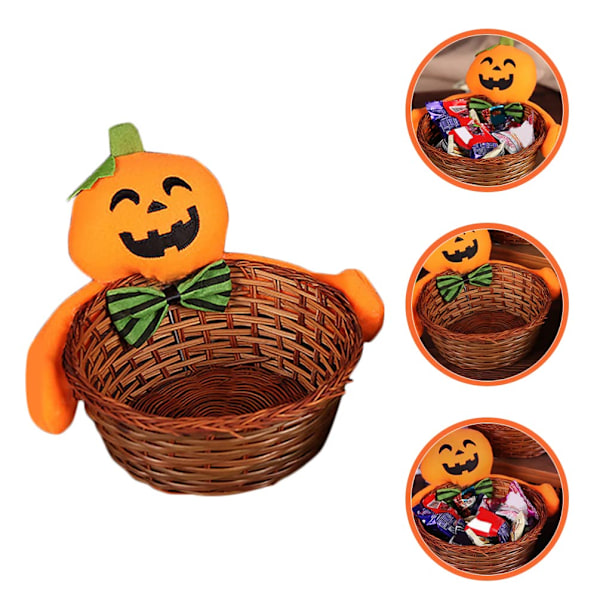 2 stk Halloween Græskar Kurv Trick or Treat Kurv Rattan Rund Frugtkurve Flettet Opbevarings skåle Brødkurv