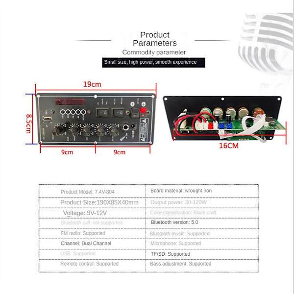 30w-120w Förstärkare Kort Audio Bluetooth Förstärkare Usb Dac Fm Radio Tf Spelare Subwoofer Di
