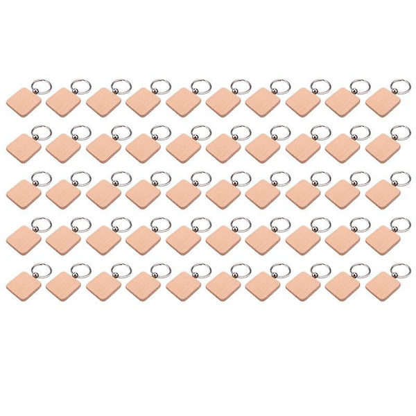 50 kpl DIY tyhjä puinen avaimenperä neliö kaiverrettu avainrengas puinen avainrengas 40 x 40 mm
