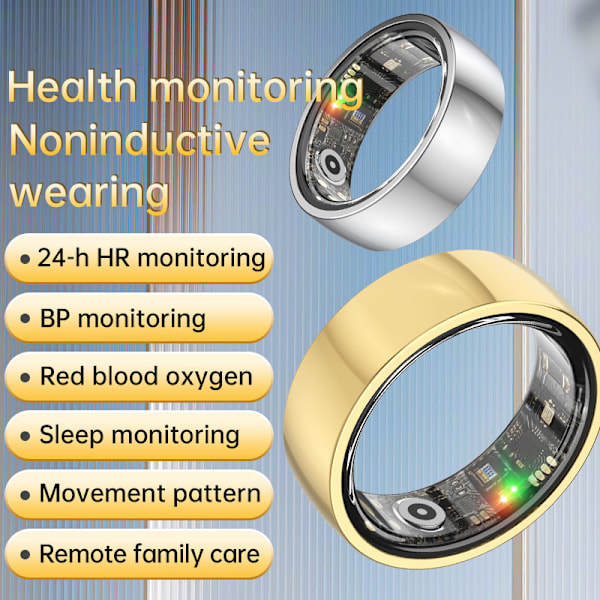 Smart Ring R1000 – Søvnmonitor, Bluetooth 5.0, Iltmåler i blodet Sølv Silver 8