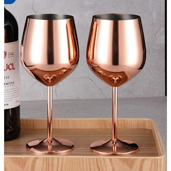 Set of 2 Rose gold 18 oz Wine Glasses,stainless steel Wine Glasses, Modern Stemmed Glasses（21.2 * 9.4 * 9.4 cm）