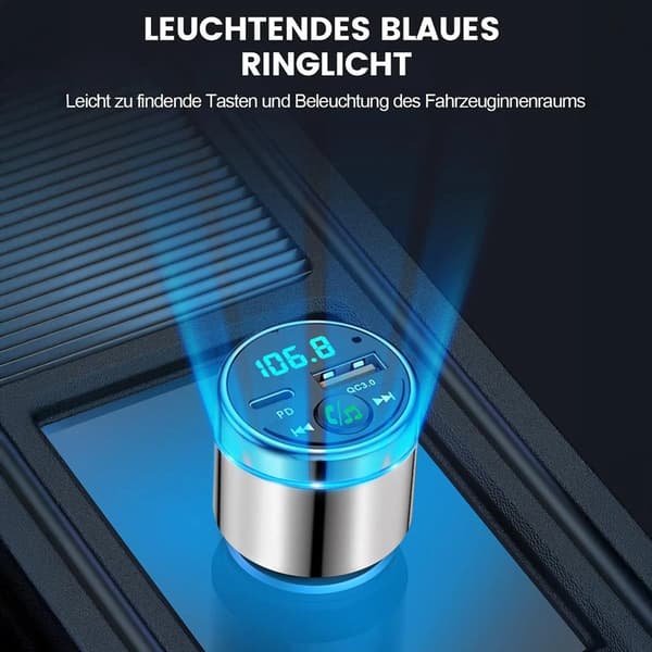 Bluetooth 5.3 FM-sändare för bil, PD30W & QC3.0 snabbladdning dubbla portar, handsfreesamtal med brusreducering, svart