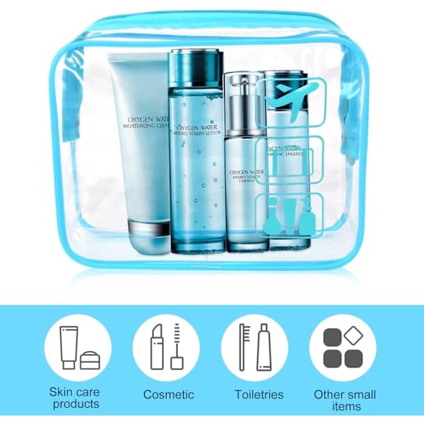 Transparent necessär 1 liter TSA-godkänd blå för flygplatsen duschväska säkerhetsväska blue 4pc