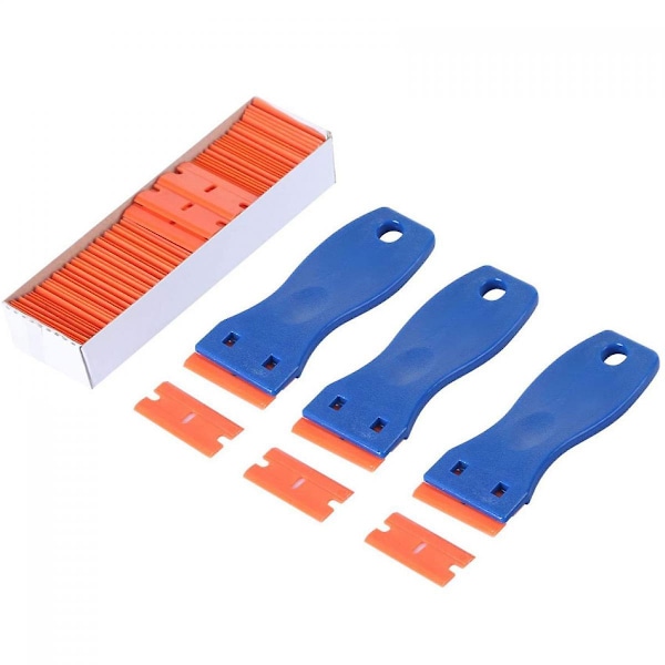 3pcs Plastic Razor Blade Scrapers With Contoured Grip, 100 Pcs Refillable Double Edge Plastic Razor Blades