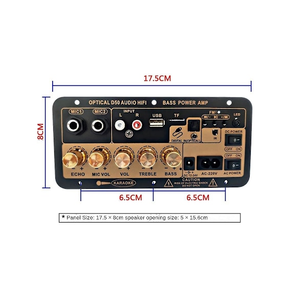 D50 förstärkarkort med optisk ljud Bluetooth-förstärkare Usb Fm-radio Tf-spelare Diy-ljud subwoofer för