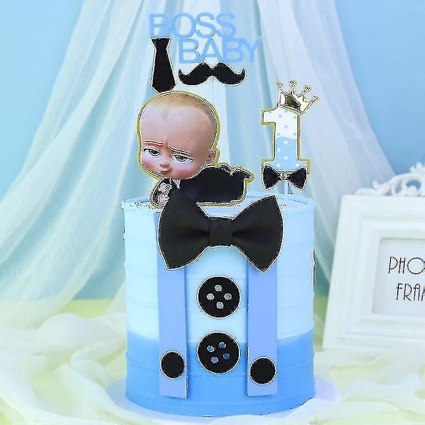 Uusi sarjakuva pomo onnellinen syntymäpäivä kakun päällinen söpö vauva poika cupcake toppers vauva suihku pojat lapset syntymäpäiväjuhlat kakun koristeet