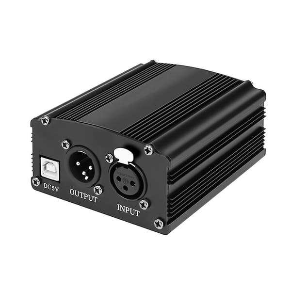 5V USB-indgang 48V DC Phantom-strømforsyning til kondensatormikrofon computeroptagelse lydstudieudsendelse mikrofon (sort)