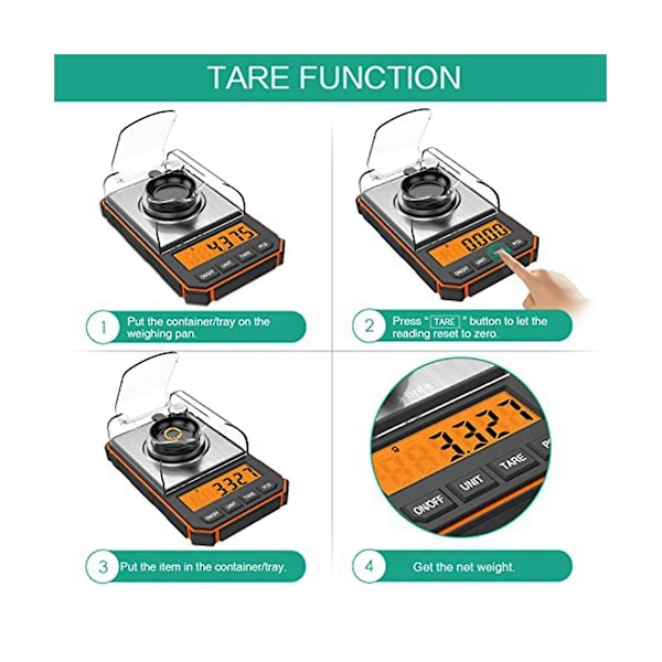 Hienosäätö 0,001 g, Digitaalinen milligrammavaaka 50 g / 0,001 g, Digitaalinen taskuvaaka LCD-näytöllä, Laboratorio