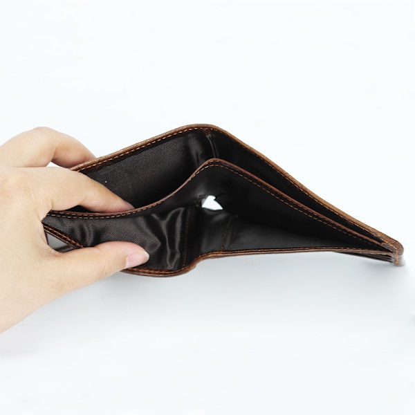 Läderplånbok för män med ökad kapacitet, dubbelvikt slim fit brun framficka, snidad drake plånbok