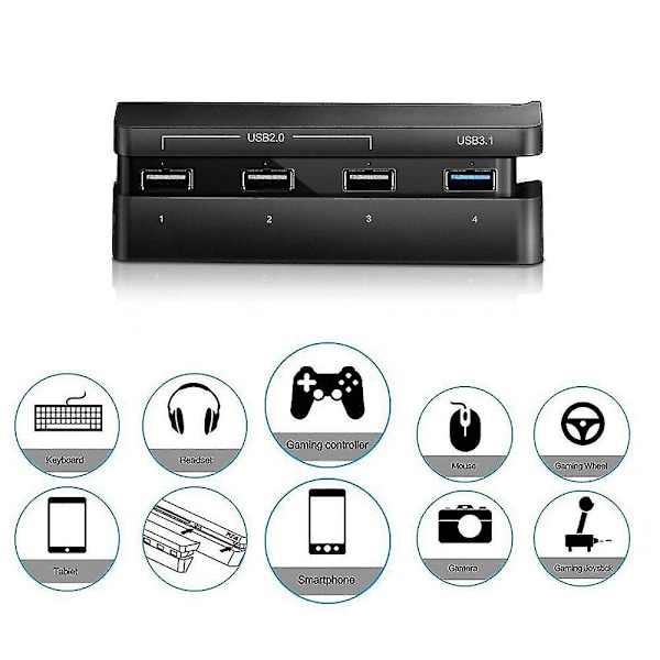 Ps4 Slim Gaming Console Hub, 4 Usb Port Hub For Ps4 Slim, Usb 3.1 High Speed Usb 2.0 Super Transfer Speed Charger Controller Splitter Expansion Adapte