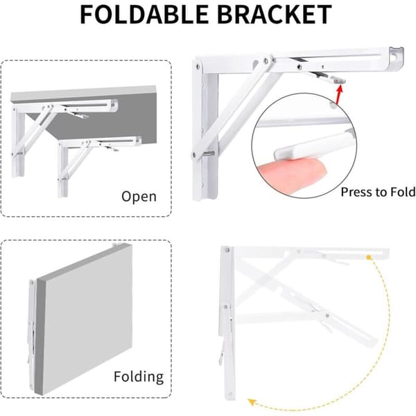 Kraftigt Fällbart Hyllkonsol 300mm 2st Vit Max Belastning 150kg