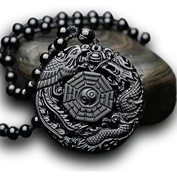 Naturlig obsidian anheng halskjede drage, med kjede, egnet for auspiciousness og beskyttelse