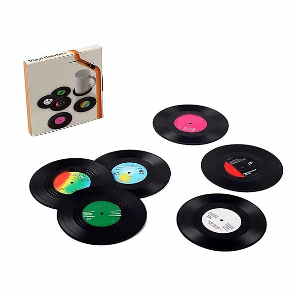 Retro dekorative plateunderlag for drikke - Fargerike vinylplater - Perfekt for hjem/kontor/bar - Gave til musikkentusiaster