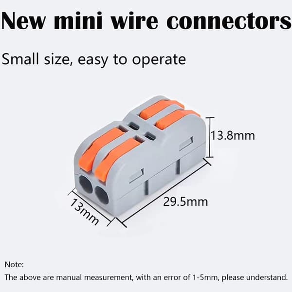 SPL-2M Kabelkontakter 2-ledare Spakklämmor 32A 600V, Återanvändbara instickskontakter för elinstallation, 14-pack