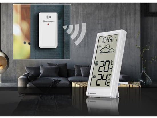 Bresser Meteo Temp trådlös väderstation med utomhussensor, stor LCD-display, inomhus- och utomhustermometer, vit