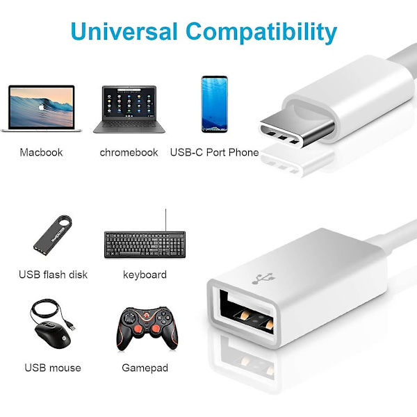 2-pakning USB C til USB 2.0-adapter Type-C OTG-kabel Type C hann til USB A hunn-adapter