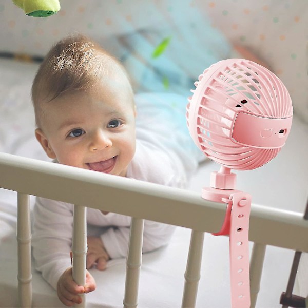 Barnevognsventilator med fleksibel rem, 2000 mAh genopladelig, bærbar ventilator 3 hastigheder personlig ventilator, USB mini køleventilator