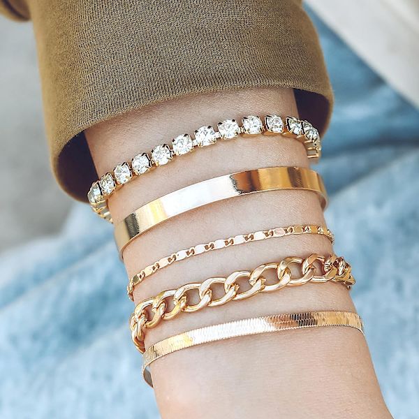 Lagdelt guldarmbåndssæt til kvinder Trendy Stacking Cuban Link Bangles Justerbare Zirconia Tennis Chain Armbånd Smykkegave