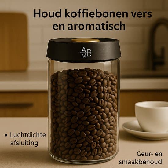 Kaffebönbehållare 900 ml, Vakuumförseglad lufttät glasburk med enknappsventil för kaffe, te, nötter, kök