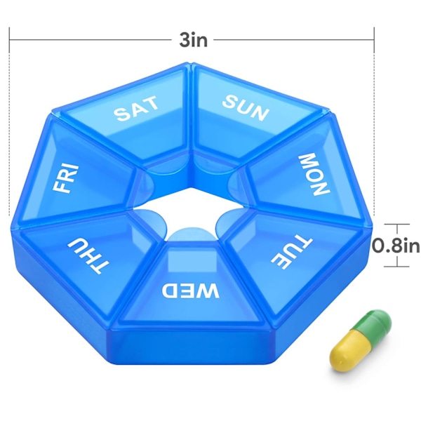 4 Pakke Bærbar Reise Pilleboks Dispenser Medisinveske 8 Farger (Syv Dager) Ny Utgave (Blå)