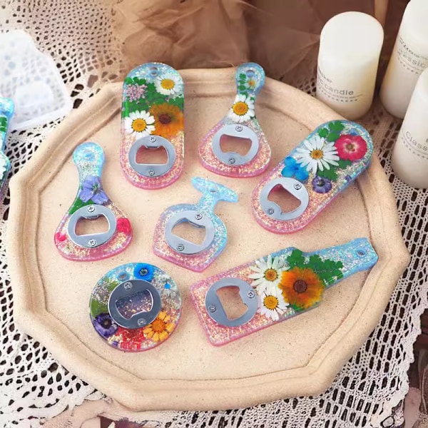 Flaskeåbner Resin Form, Øl Åbner Silikoneforme med Rustfrit Stål Resin Tilbehør til DIY Nøglering Øl Nøgle