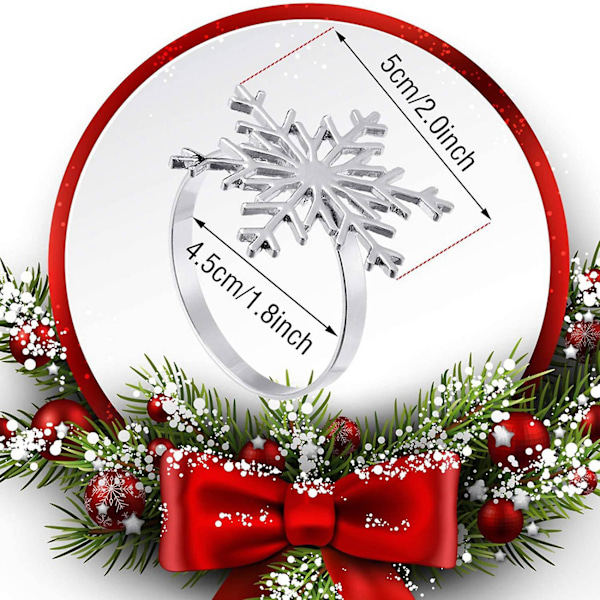 12 stk. snefnug servietringe - juleservietringe med snefnug til juleferiebord