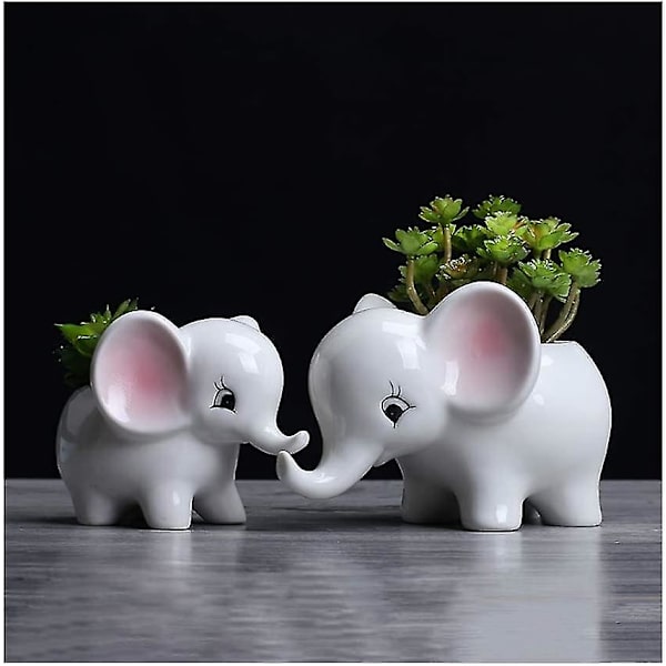 Elefant Succulent Växtkrukor Vas Keramik Blomkruka Bonsai Krukor Heminredning Blomkrukor, Skrivbord Mini Prydnad 2st