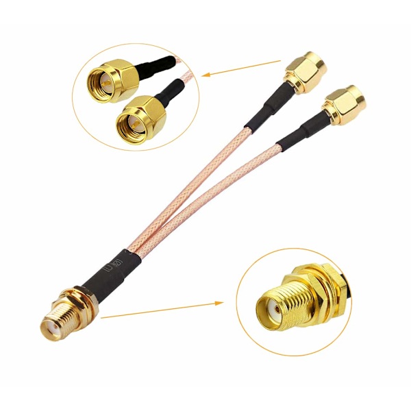 Naaras-kaksi SMA-uros kaapelijakaja yhdistin SMA-liitin 6 tuumaa (15 cm) + 2 kpl SMA-naaras TS9-uros sovitin
