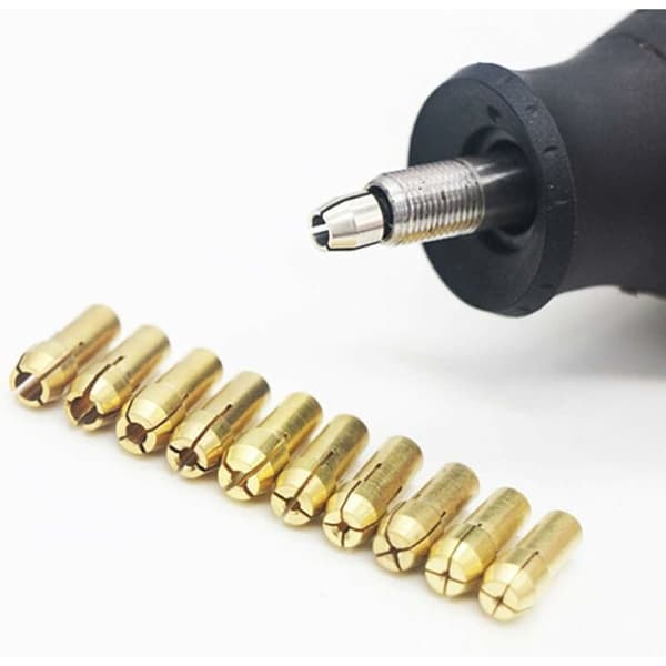 10 stk. 4,8 mm messing skaft borepatron sæt - Præcisions mini spændepatron til 0,5-3,2 mm bor