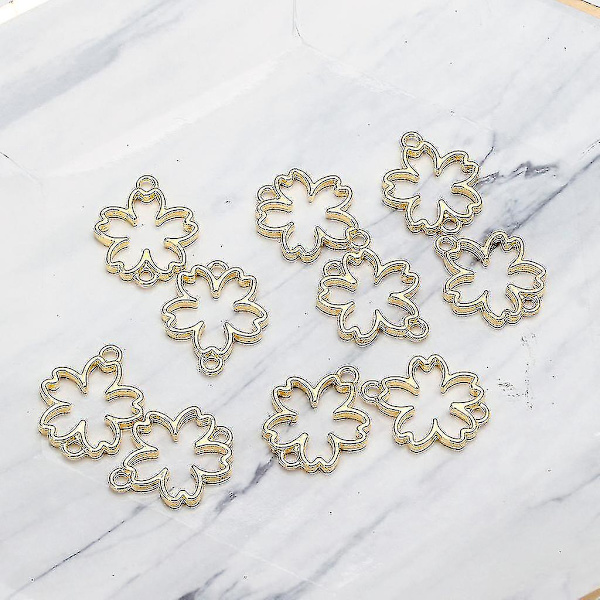 10x Körsbärsblomma Metallram Hartshänge Öppen Infattning För Diy Smycken