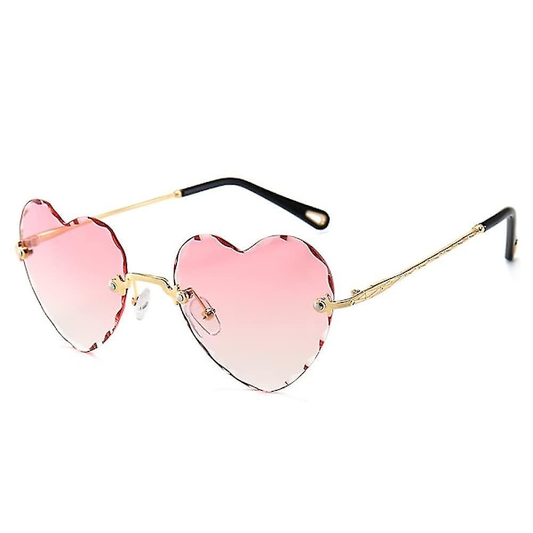 Hjärtformade solglasögon för kvinnor, mode, utan ram, hjärtformade solglasögon, färgglada gradientglasögon - rosa