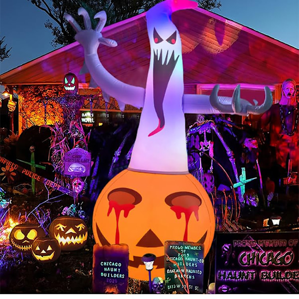 Airblown Ilmapallo Zero Kurpitsalla Halloween-Koristeluun, 1,2 metriä Korkea, Fun World Valoisa Kummitus Kasvojen Kurpitsa