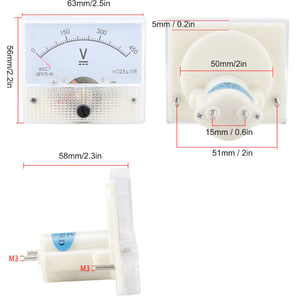 85C1 Analogt Voltmeter DC Volt Meter Voltmeter Måler DC 0-450V