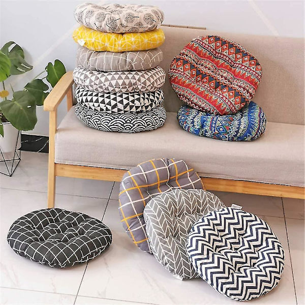 Hemfärgade runda sittdynor, 100 % bomull bekväma trädgårdsköksmatstolsdynor för dynor (40 * 40 cm, Boho)