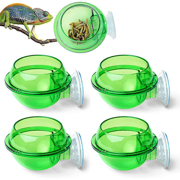 Pack Reptilmatnings- och vattenskål, Reptilsugkopp Reptilmatningsskål Kameleont Skål Genomskinlig Reptilväggslist Matningsskål För Ödla Kameleont
