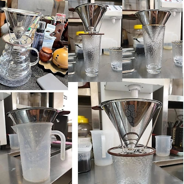 Håndholdt kaffefilter i rustfritt stål, gjenbrukbar kaffefilterholder i rustfritt stål, filterkurv i mesh