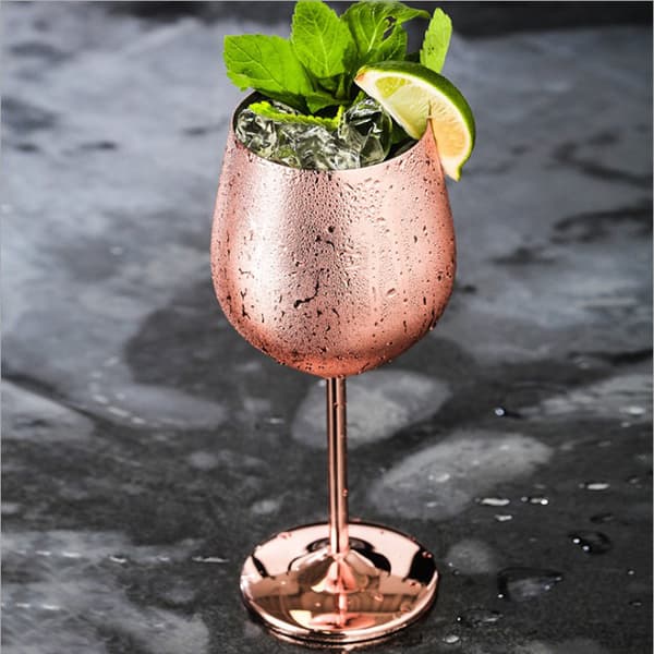 Rosegull todelt sett rustfritt stål vinglass, 500 ml vinglass, rustfritt stål vinglass