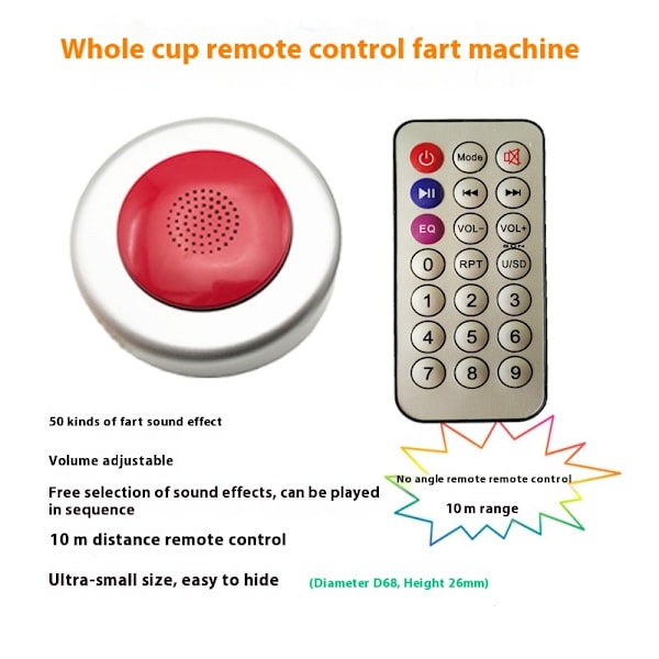 Fjertmaskin med fjernkontroll Fart Noise Maker Morsom Fart Sound Machine Kontrollert Fart Toys Prank Toys for Party(Sølv,Rød)
