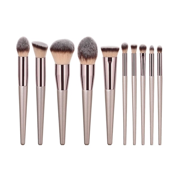 10 Makeup Brushes, , Champagne Gold Foundation Brushes, Eye Shadow Brushes