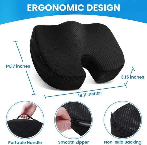 Sittdyna i Memory Foam, Ergonomisk U-formad Halkfri Stolsdyna för Kontor, Bil och Rullstol, Grå grey