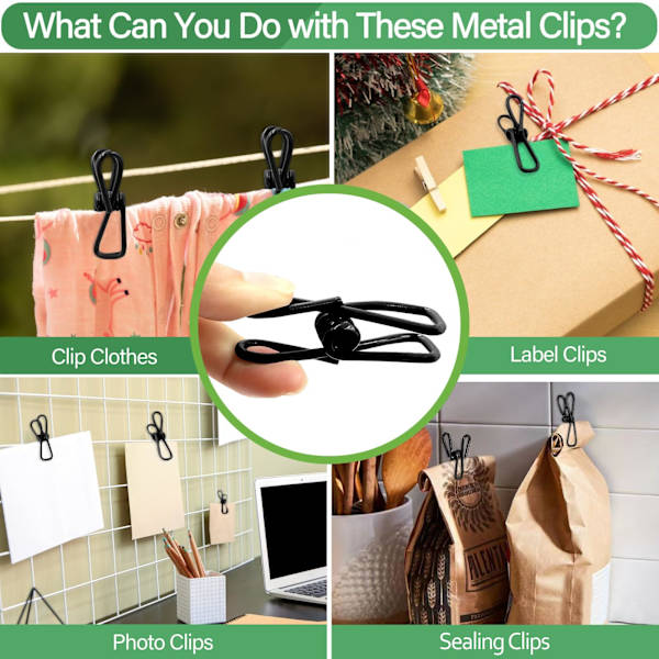 Chipsklips 5-pack Utility 2-tums påsklämmor - Metallklämma för matpåse, PVC-belagda klämmor Heavy Duty med vattentäta förvaringspåsar