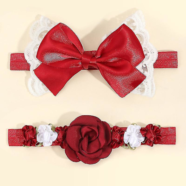 2pcs Flower Baby Headband Hair Bow Lace Hair Band Set Flower Hair Accessories For Infant Toddler