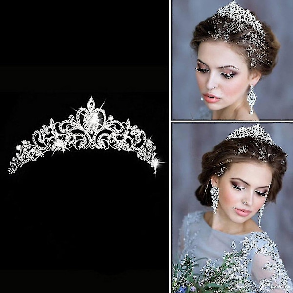 Bröllopskrona och tiara med kristaller för brudens håraccessoarer Silver Hart Tiara