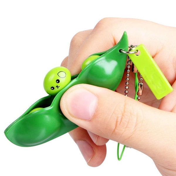 3 st leksaksset, Squeeze-a-Bean sojaböna stressavlastande lekfulla charms extrudering ärtnyckelring för mobiltelefoner och nycklar - Grön