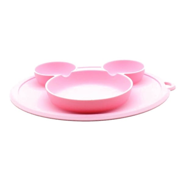 Barne Silikon Plate Skål Med Sugekopp Matefat Servise Matbeholder Plate For Kids Bordmatte, Rosa